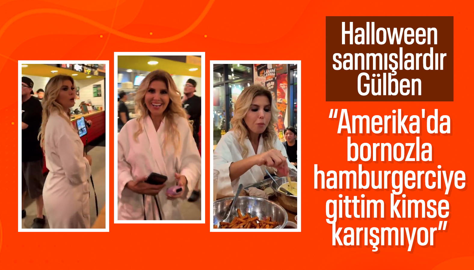 gulbenergenamerikabornozluhamburgerci Negiyer Blog Gülben Ergen Amerikada bornozuyla bir hamburgerciye giderken gülümsüyor